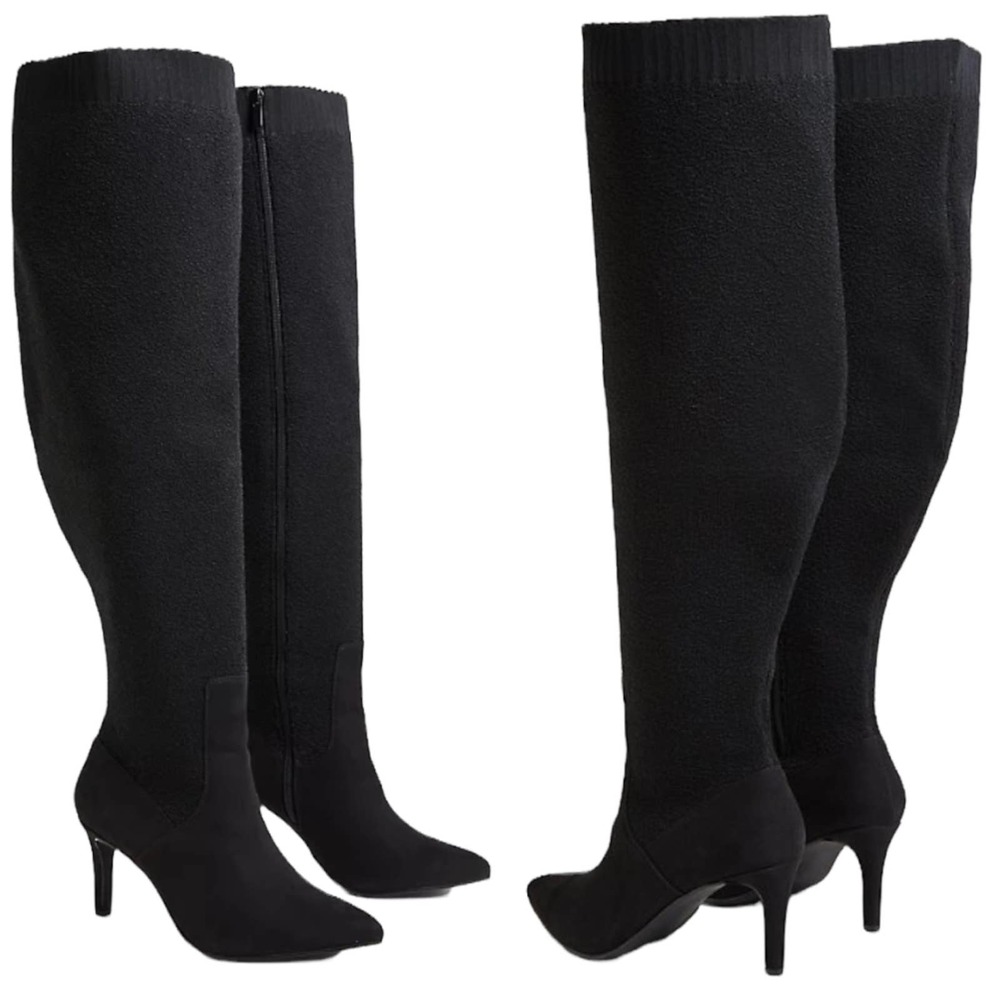 Torrid NWT Black Stretch Over-The-Knee Boot WW Sz 10 Stiletto Heel Pointy Toe